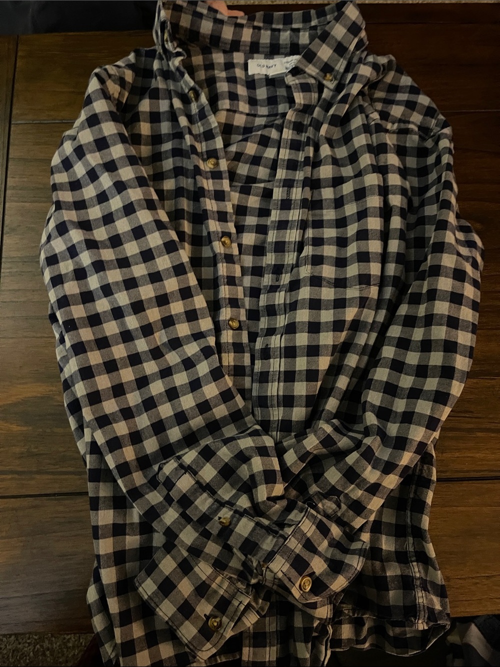Old Navy Navy and Cream Gingham Button-Up Shirt